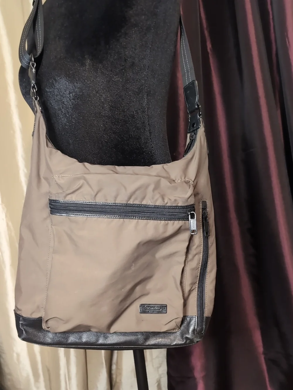 Men's Coach Nylon Army Green  Crossbody Shoulder Bag with Black Trim